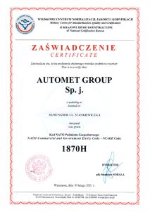 Certyfikat NCAG Automet Group 2021